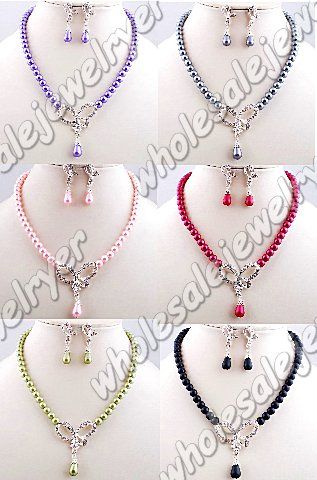 lot 6set rhinestone&imitation pearl Necklace+Earring  