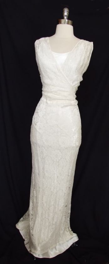 Vintage 1930s 30s Silk Lace Lace Bias Wedding Gown Dress ~  