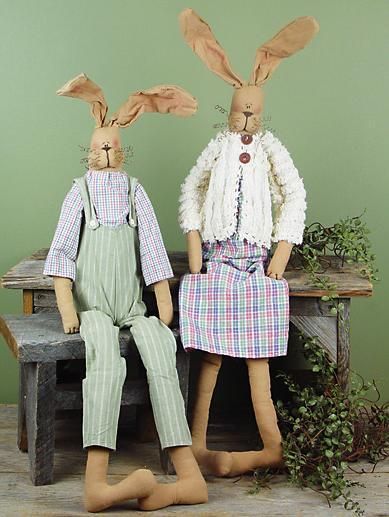 Country Primitive Easter Bunnies Mr.Greenjeans & Ms. Donna Marie 
