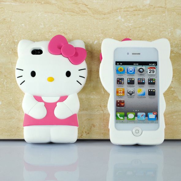 3D Cute Soft Silicone Hello Kitty Case Cover Skin For iPhone 4 G 4G 4S 