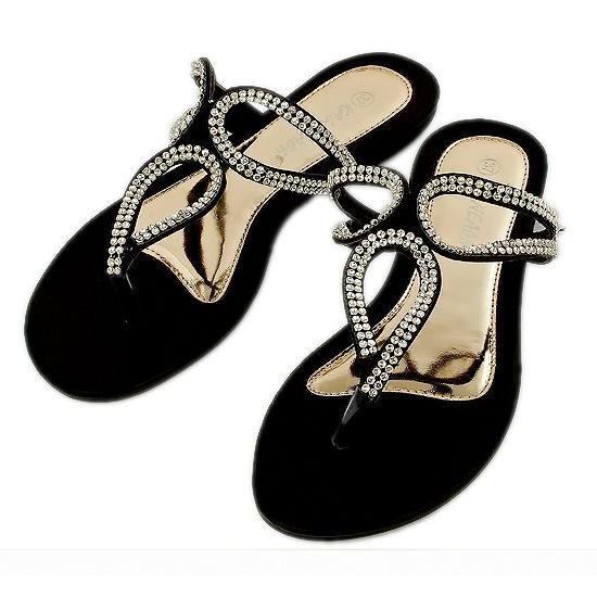 Fashion Lady Woman Shoes Black White Sandals Crystal Beach Flip Flop 