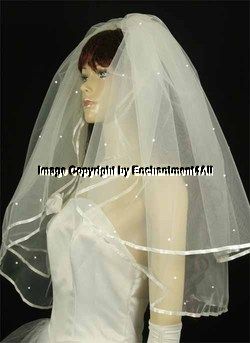 2T Ivory Bridal Veil Elbow Ribbon Swarovski Crystal, 35  
