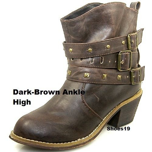 Buckles Fashion Western Cowboy Mid Knee High Boot Shoes  