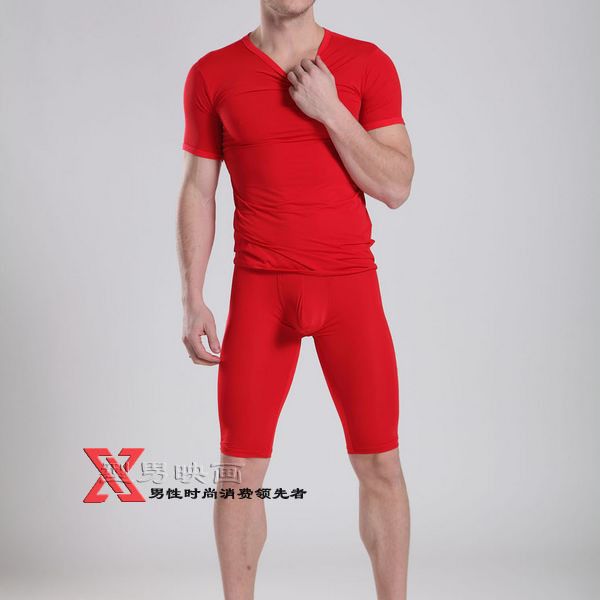 Mens Gym Short Underwear Pant/Mesh Pouch Boxers N2N082 Red Brown S M 