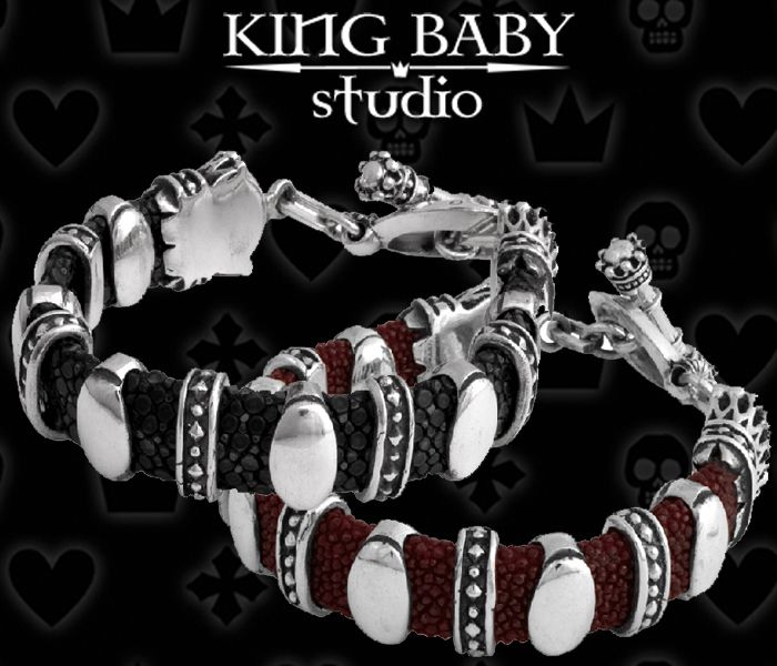 King Baby STINGRAY Red Black Silver 925 BRACELET  