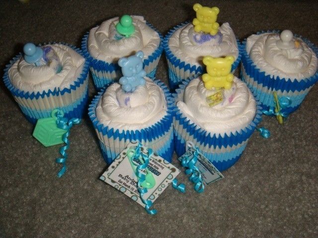 Baby shower favors Diaper cupcakes lot of 15 Boy  