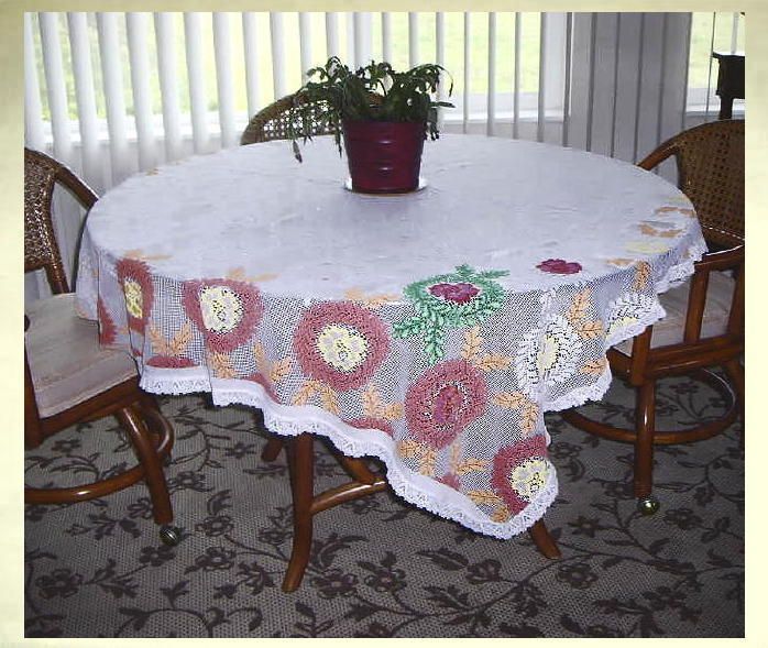 CHRISTMAS HOLIDAY FLORAL NEEDLE LACE TABLECLOTH~EMBROIDERY?  