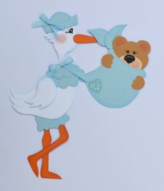 Baby Boy Stork Bear Premade Scrapbook Paper Piecing Art Embellishment 