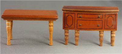 Vintage Toy Dollhouse Furniture Wood Sideboard & Table  