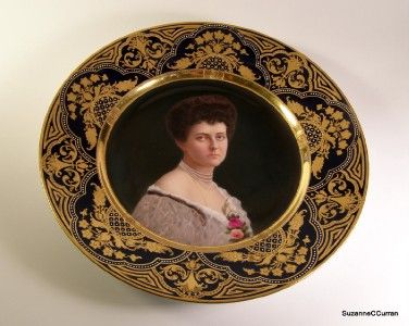 Antique Royal Vienna Portrait Plate Jeweled Gilt Border Charlotte v 