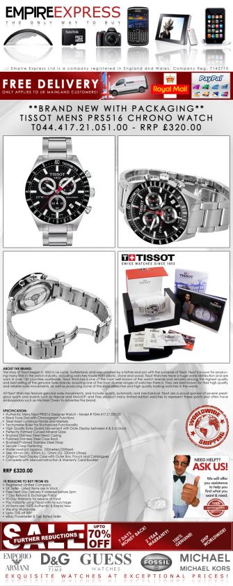 NEW** MENS TISSOT PRS516 CHRONOGRAPH WATCH T044.417.21.051.00 RRP £ 