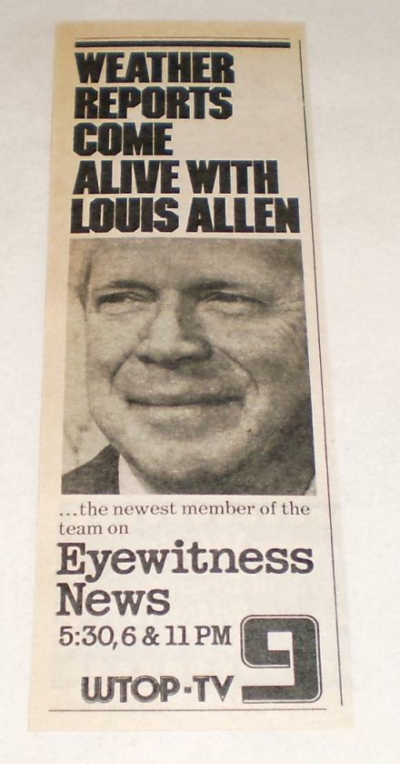 1974 WTOP tv news ad ~ LOUIS ALLEN Weather Reports Come Alive  