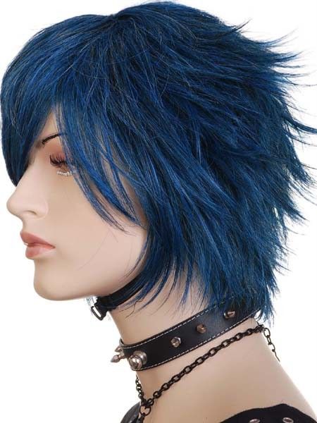 KW126 Short Blue Black Cosplay Spike Gothic Wigs  