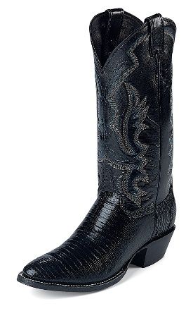 JUSTIN MENS WESTERN BOOTS BLACK IGUANA LIZARD NIB 8313  